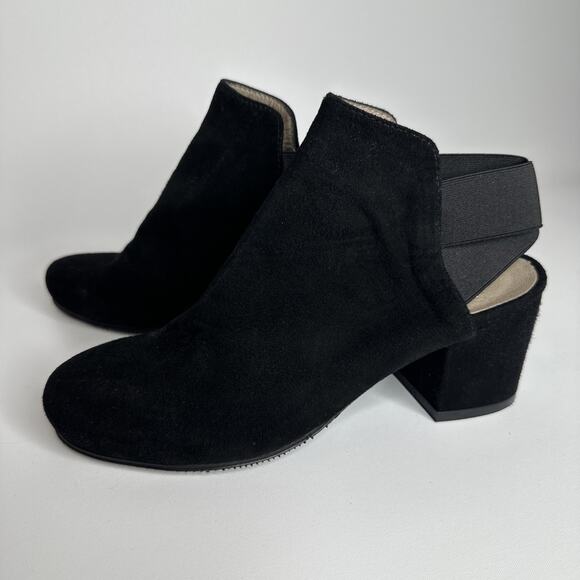 Boucherel Suede Heeled Booties 37 US 6.5 Witchy Goth Minimalist Black Slingback - Picture 1 of 10
